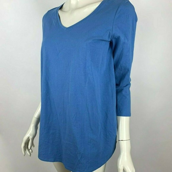J Jill Blue Top 3/4 Sleeve V-Neck Button back NWT - Picture 3 of 8